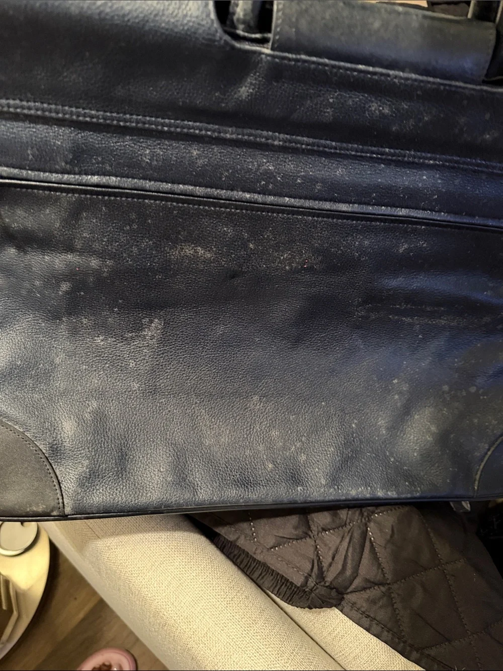 Vintage- Longchamp Navy Blue Leather Men's Briefcase with Top Handle
